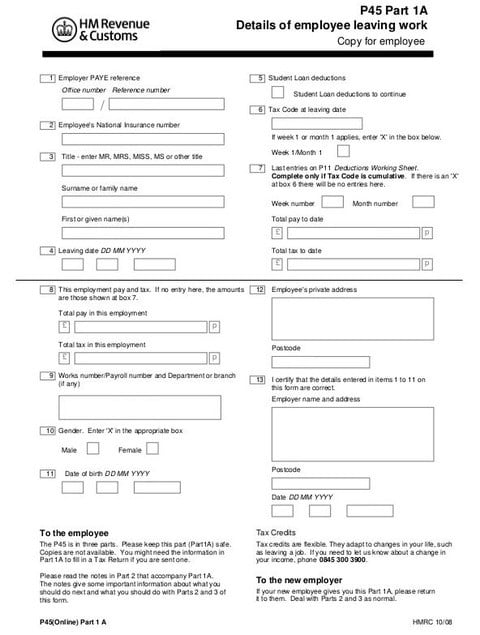 P45 example statement