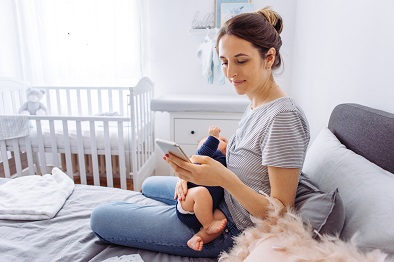 Customers using a mobile device.